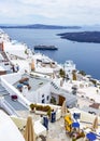From the terraces of the hotels you have a nice view of the cruise ships that dock at Fira, Santorini, Greece