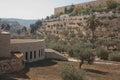 Terraces of the Kidron Valley and the the wall of the Old City in Jerusalem in Israel Royalty Free Stock Photo