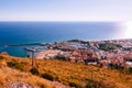 Terracina, Italy. October 02, 2019: view from Temple of Jupiter Anxur on the port of Terracina, Latina, Royalty Free Stock Photo