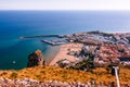 Terracina, Italy. October 02, 2019: view from Temple of Jupiter Anxur (Tempio di Giove Anxur) on the port of Terracina Royalty Free Stock Photo