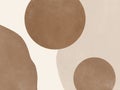 Terracota background. Brown shapes with watercolour texture on beige. Mid century aesthetic art.