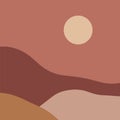 Terracotta abstract modern minimalistic landscape. Digital contemporary art print. Burnt orange trendy warm color palette. Summer