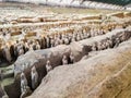 Terracotta army, stone figures, side view, Chinese army soldiers.