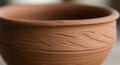 Terracotta bowl with a textured surface featuring linear and wavy patterns. The bowl Royalty Free Stock Photo