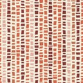 Terracotta coloured mosaic terrazzo style vertical striped design. Seamless vector pattern on cream background. Great