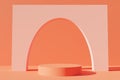 Terracotta matte podium with pink arch background 3d illustration