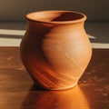 Terracotta pot with an earthy reddish-brown hue sits on a reflective surface. The pot Royalty Free Stock Photo