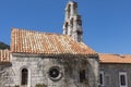 Stone steeple on an old church against a clear blue sky Royalty Free Stock Photo