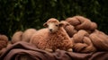 Terracotta Tabletop Photography: Small Wooden Sheep With Lambswool Blanket