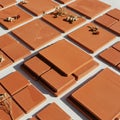 Terracotta tiles arranged in a geometric pattern on a flat surface. The tiles are of Royalty Free Stock Photo