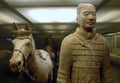 Terracotta Warriors, Xian, Shaanxi Province, China: Detail of a soldier and horse in the Terracotta Army museum. Royalty Free Stock Photo