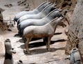 Terracotta Warriors, Xian, Shaanxi Province, China: Horses in the Terracotta Army, pit 3, the command center. Royalty Free Stock Photo