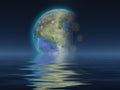 Terraformed Luna rises over water Royalty Free Stock Photo