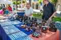 Terragona Catalonia, Spain-August 9, 2013: at a flea market. Sale of various rare antique cameras and collections of coins, other