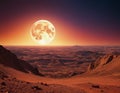 A stunning extraterrestrial landscape, on the cosmic background you can see Mars with the Earth Royalty Free Stock Photo