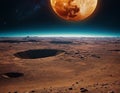 A stunning extraterrestrial landscape, on the cosmic background you can see Mars with the Earth Royalty Free Stock Photo