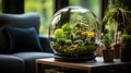 Terrarium with plants in the living room adding freshness and natural energ