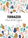 Terrazzo card template. Vector abstract background with chaotic stains. Vector illustration.