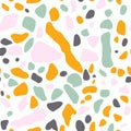 Terrazzo floor covering seamless pattern in mint, yellow, grey colors. Vector background Royalty Free Stock Photo