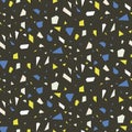 Terrazzo flooring dark seamless vector pattern.