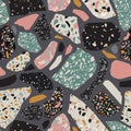 Terrazzo flooring imitation seamless pattern. Abstract geometric shapes background Royalty Free Stock Photo