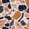 Terrazzo flooring imitation seamless pattern. Abstract geometric shapes background