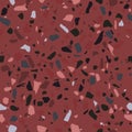 Terrazzo flooring, polished stone mosaic floor. Colored pebble maroon pattern. Marble or granite surface tile. Vector texture. Royalty Free Stock Photo