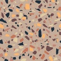 Terrazzo flooring seamless pattern. Brown beige mosaic floor. Tile with pebbles and stone.