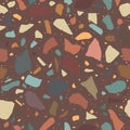 Terrazzo flooring seamless pattern. Marble mosaic made in colored polished pebble.