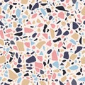 Terrazzo flooring seamless pattern. Pastel colors. Marble mosaic made in colored polished pebble. Vector Royalty Free Stock Photo