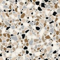 Terrazzo flooring vector seamless pattern in brown colors. Texture of mosaic floor with natural stones, granite, marble Royalty Free Stock Photo