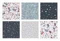 Terrazzo patterns. Set of 6 seamless terrazzo texture patterns. Colorful and trendy abstract backgrounds.