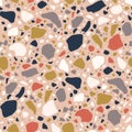 Terrazzo seamless pattern with colorful chips, fractions or fragments scattered on light background. Modern decorative