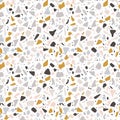 Terrazzo seamless pattern design with hand drawn rocks. Abstract modern background, flat vector