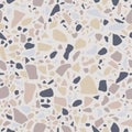 Terrazzo seamless pattern. Marble flooring in pastel colors. Polished rock surface. White background with colored stones.