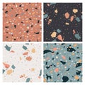 Terrazzo Seamless Pattern Set. Flooring Abstract Background Marble Texture Composed of Granite, Stone, Quartz Royalty Free Stock Photo