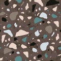 Terrazzo seamless pattern with stone or rock crumbs. Natural backdrop with mineral pieces scattered on brown background Royalty Free Stock Photo