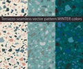 Terrazzo seamless vector patterns in winter colors