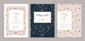 Terrazzo wedding invitation card. Bridal abstract design, save the date flyers. Glitter and marble, stone covering