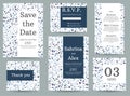 Terrazzo wedding invitation. Set with invitation, Save the date, Thank you card, RSVP, menu and table number on blue terrazzo