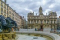 Terreaux square, Bartholdi Fountain, and the City Hall in Lyon Royalty Free Stock Photo