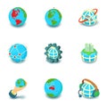 Terrestrial globe icons set, cartoon style Royalty Free Stock Photo