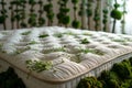 Terrestrial plantcovered mattress on green rug in urban design Royalty Free Stock Photo