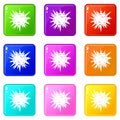 Terrible explosion icons 9 set