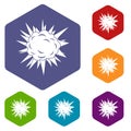 Terrible explosion icons set hexagon