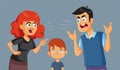 Little Boy Crying While His Parents Fight Vector Illustration