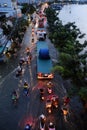 Terrible flooded street, motorbike in tide time