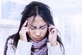 Terrible headache in winter Royalty Free Stock Photo