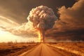 Terrible Hydrogen bomb explosion. Nuclear bomb explosion with a mushroom cloud, weapon of mass destruction. Generative AI