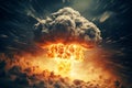 Terrible Hydrogen bomb explosion. Nuclear bomb explosion with a mushroom cloud, weapon of mass destruction. Generative AI